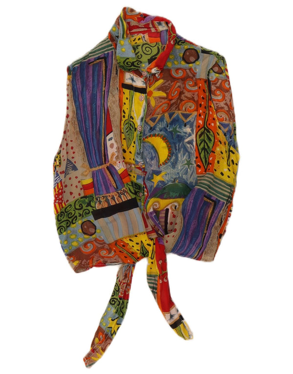 Vintage Womens Crop Shirt Blouse UK 12 Medium Multicoloured Patchwork
