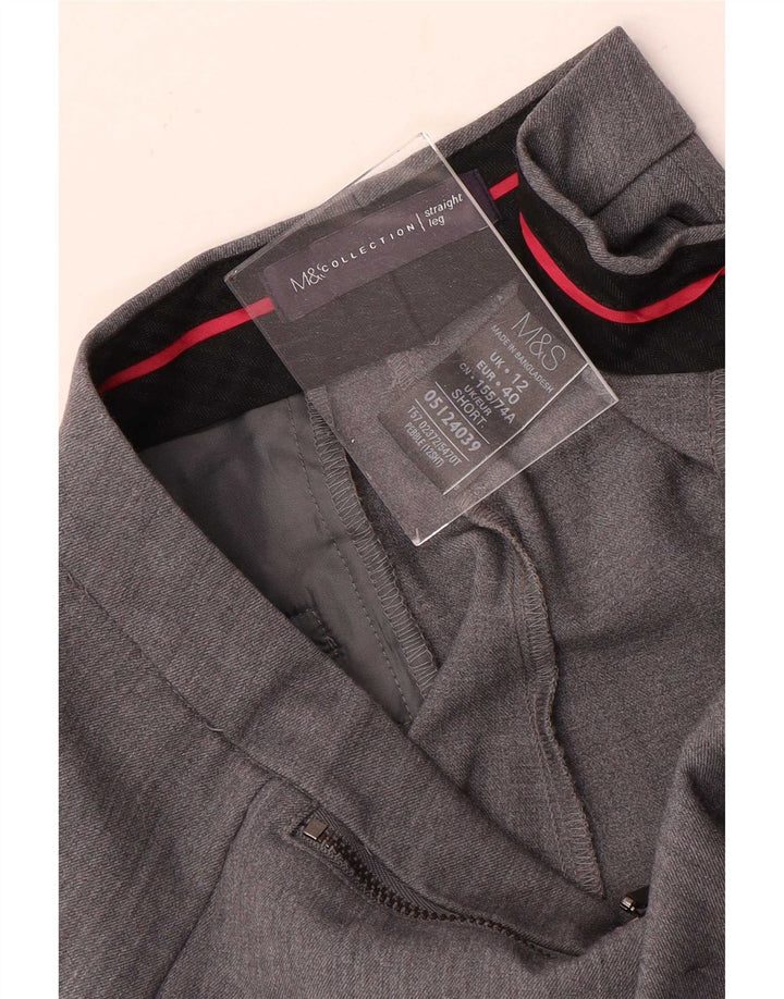 Marks & Spencer Womens Straight Suit Trousers UK 12 Medium W30 L28 Grey