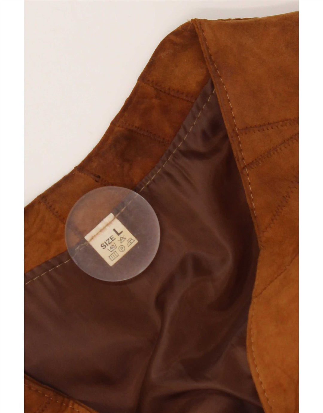 Vintage hombres ante chaleco grande marrón patchwork cuero