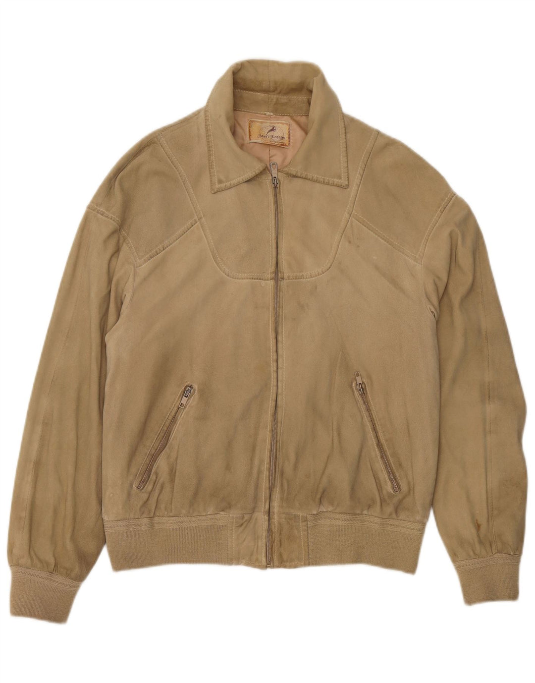 Vintage Mens Suede Bomber Jacket UK 38 Medium Beige