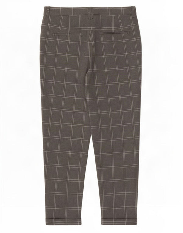 Zara Mens Slim Cropped Trousers EU 38 Small W30 L25 Grey Check Polyester