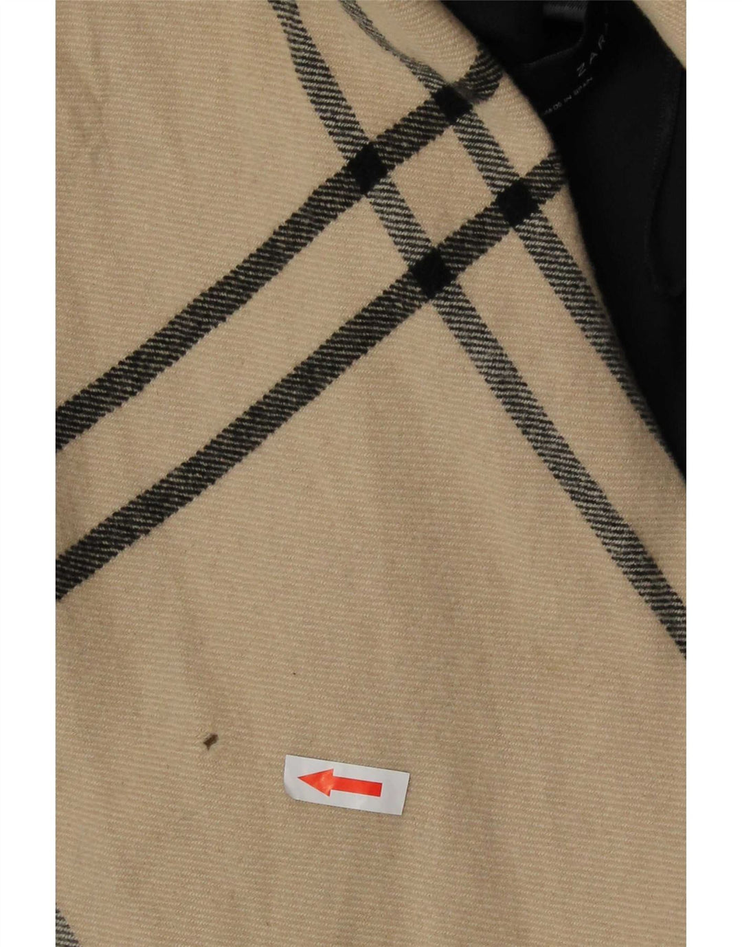 Zara Womens Open Relaxed Fit Overcoat UK 10 Small Beige Plaid Wool