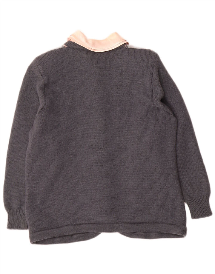 vintage Femme Cardigan Pull UK 12 Laine Géométrique Gris Moyen