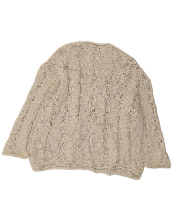Zara Womens Oversized V-Neck Jumper Sweater UK 16 Large Off White Cotton