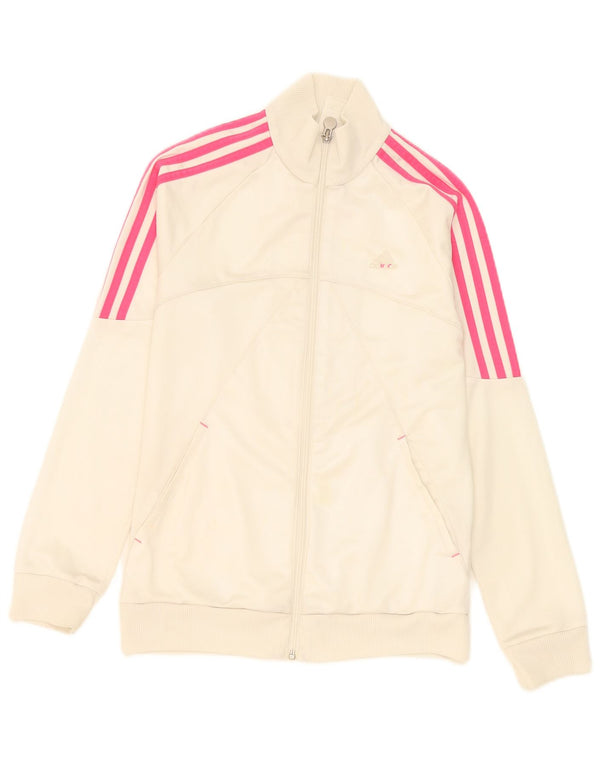 Adidas Girls Graphic Tracksuit Top Jacket 14-15 Years White Polyester