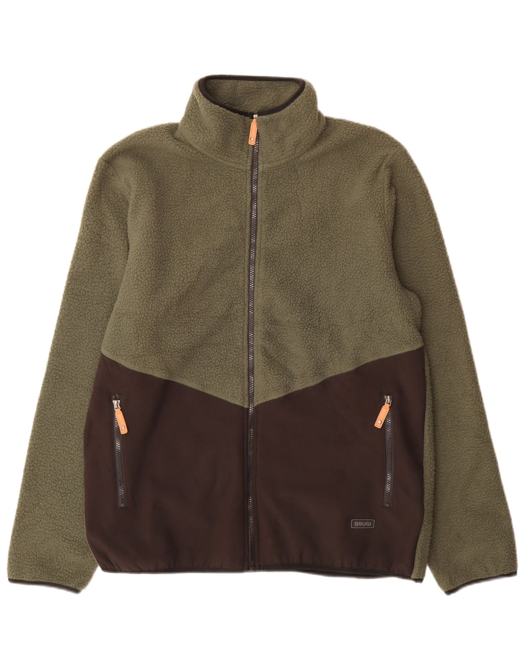 Brugi Mens Fleece Jacket UK 42 XL Green Colourblock Polyester
