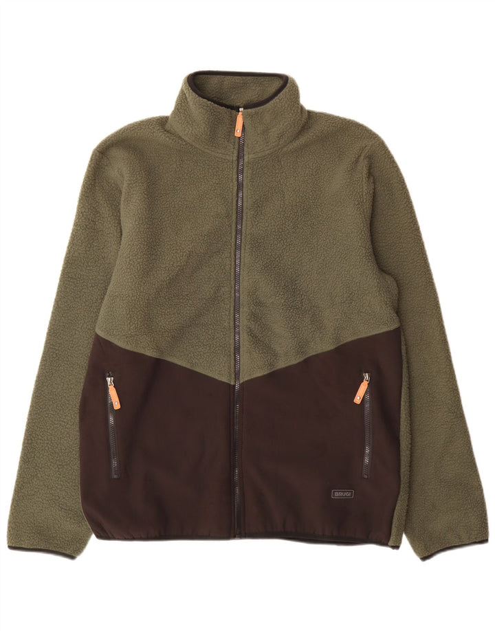 Brugi Mens Fleece Jacket UK 42 XL Green Colourblock Polyester