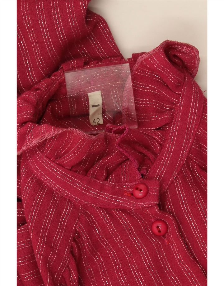 VINTAGE Womens Long Sleeve Maxi Dress IT 42 Medium Red Pinstripe