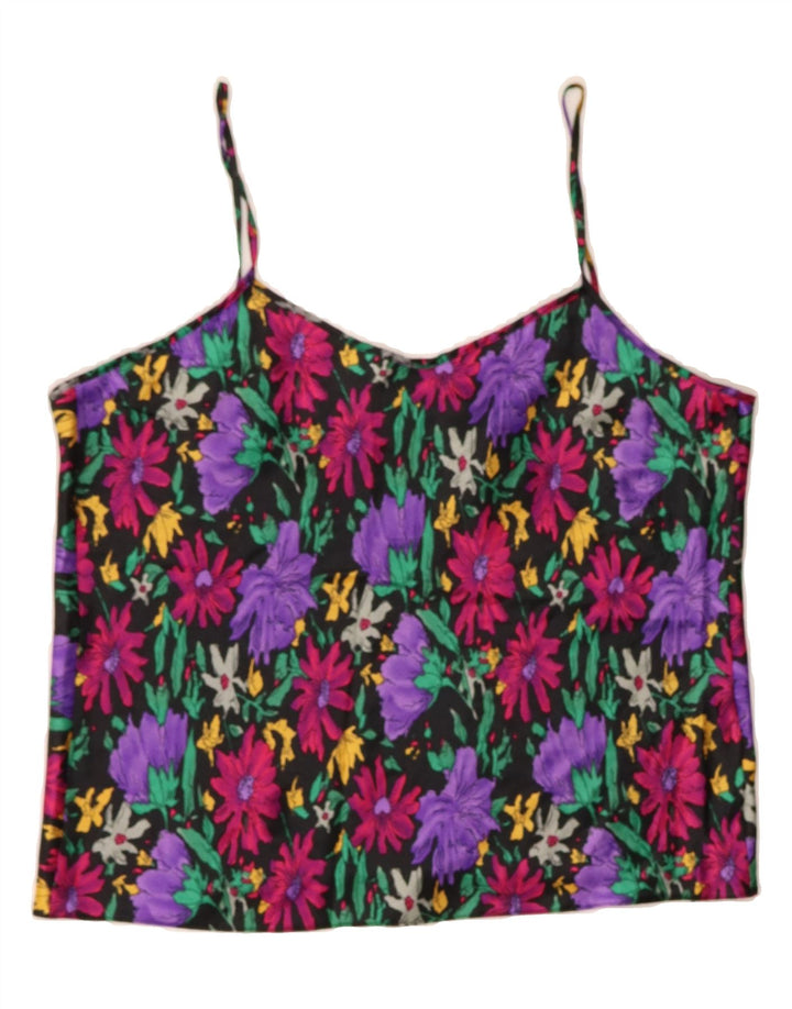 VINTAGE Womens Cami Top IT 44 Medium Black Floral Polyester Vintage Vintage and Second-Hand Vintage from Messina Hembry 