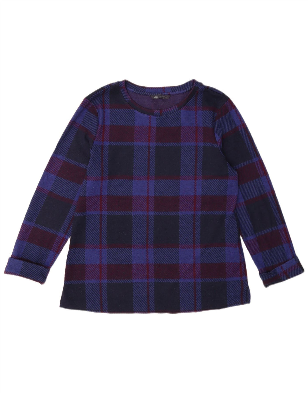 Top in camicetta a maniche lunghe da donna Marks & Spencer UK 12 medio blu navy a quadri