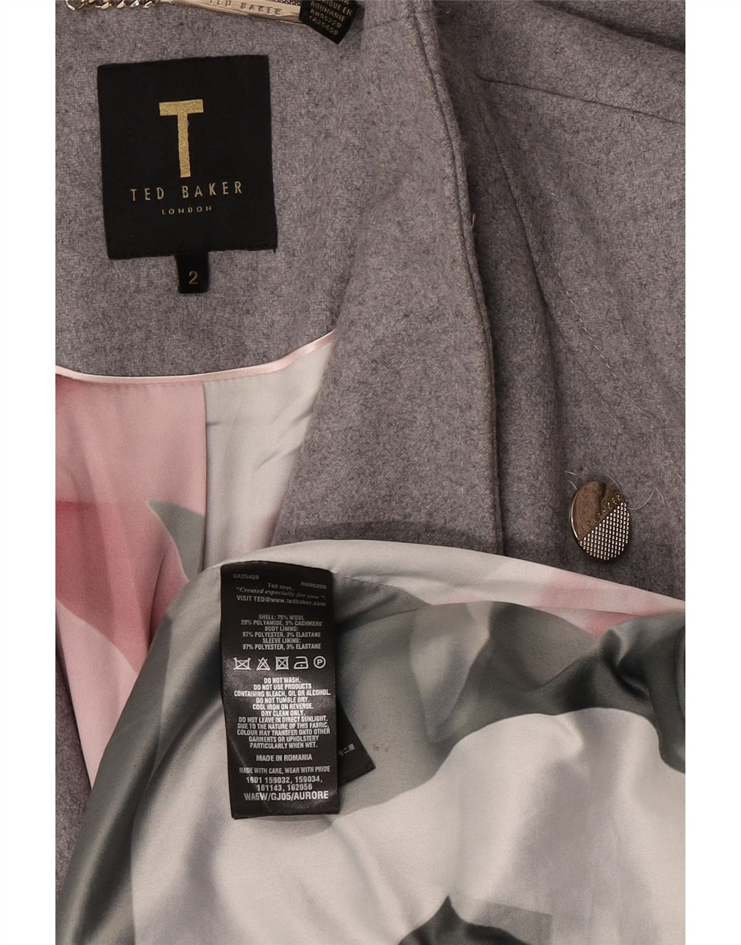 Ted Baker Damenmantel, Größe 2, kleine graue Wolle