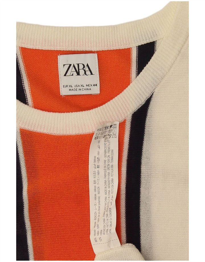 Zara Womens Basic Dress UK 18 XL Hvidstribet viskose