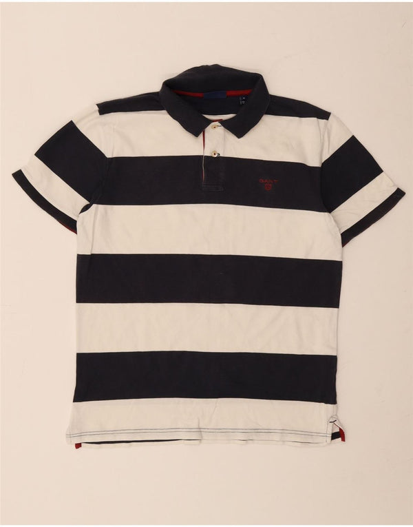Gant Mens Rugby Polo Shirt Medium Navy Blue Striped Cotton
