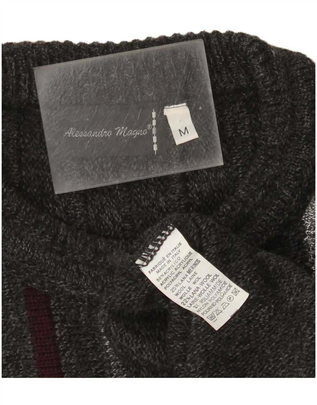 Alessandro Magno Mens Crew Neck Jumper Sweater Medium Grey Striped Acrylic