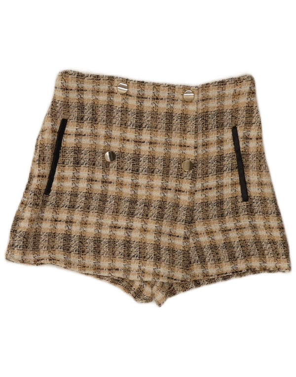 Zara Damen Freizeitshorts Medium W28 Braun kariertes Polyester