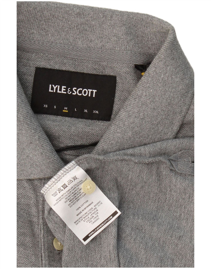 LYLE & SCOTT Mens Long Sleeve Polo Shirt Medium Grey Cotton