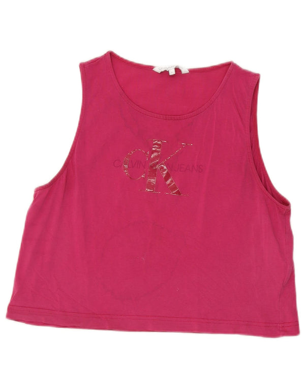 Calvin Klein Jeans Dame Crop Grafisk Vest Top UK 12 Medium Pink Bomuld