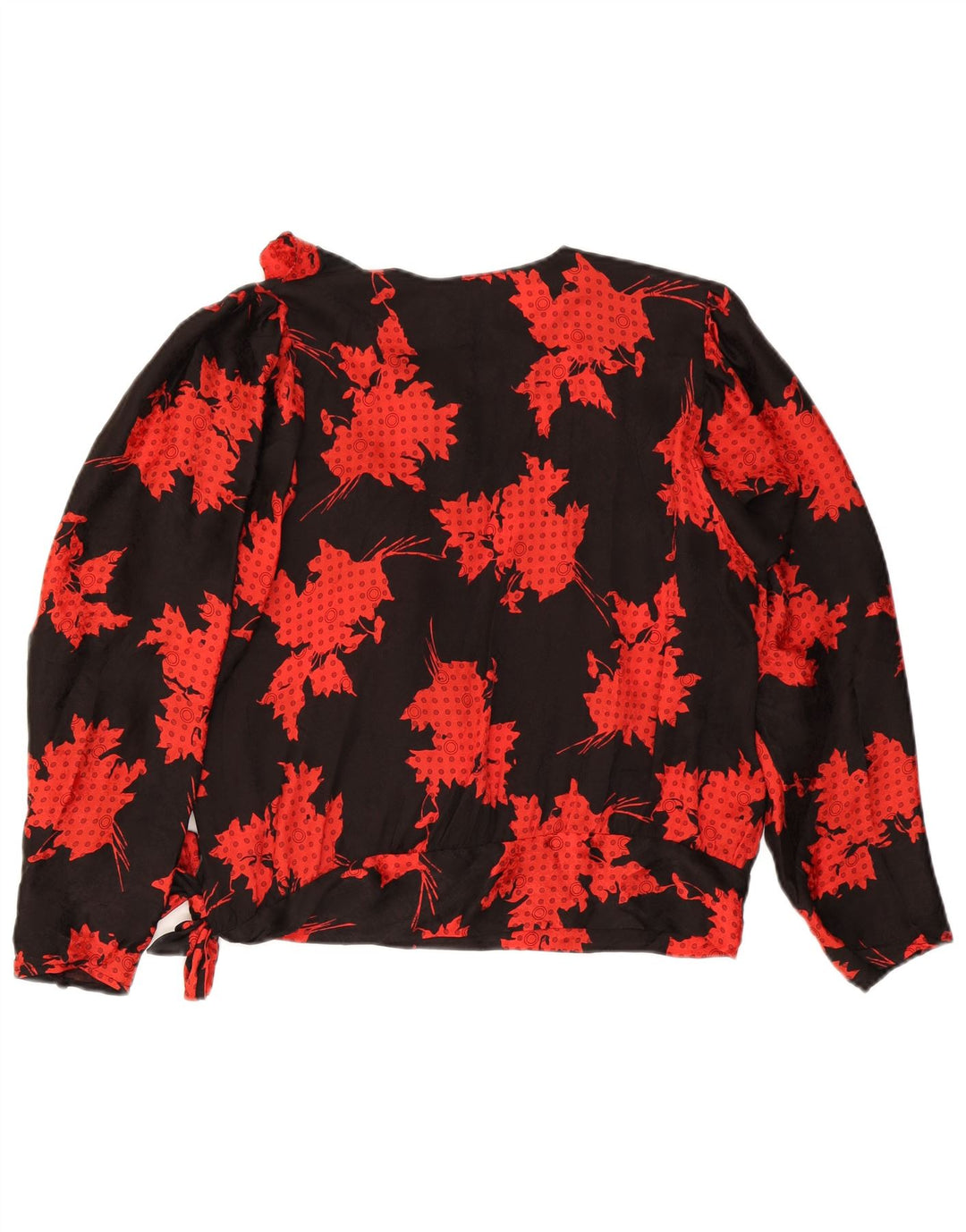 Vintage Womens Long Sleeve Ruffle Front Blouse Top IT 46 Large Black Floral