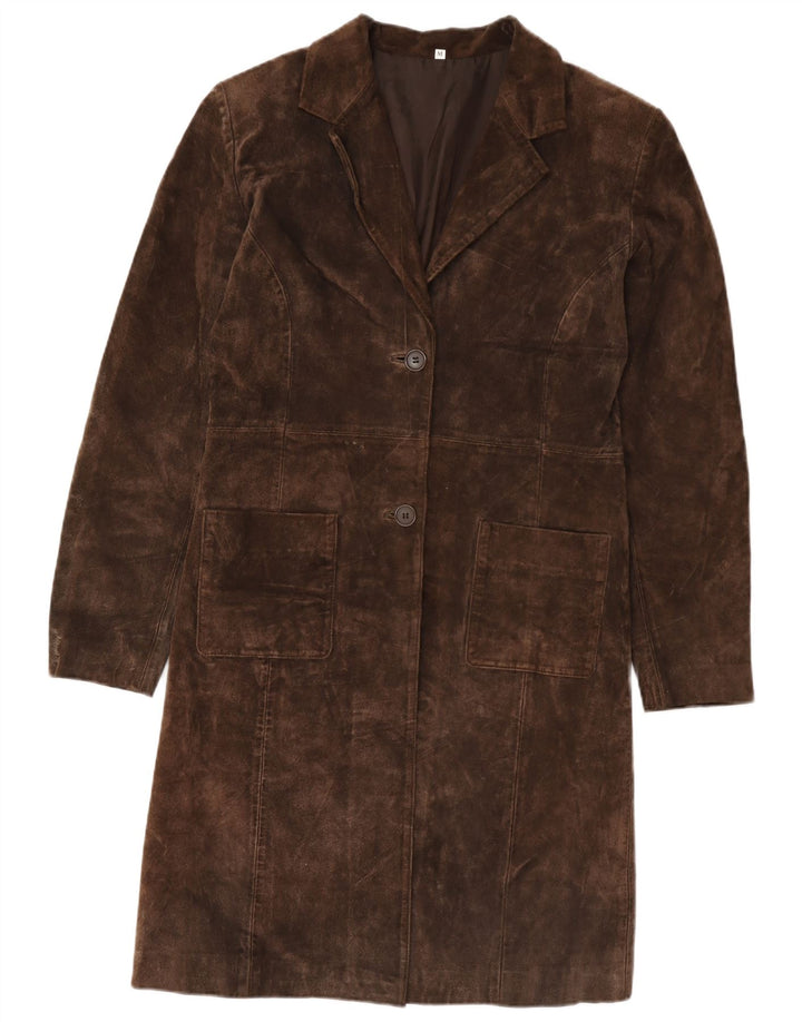 Cappotto vintage in pelle scamosciata da donna UK 14 Marrone medio
