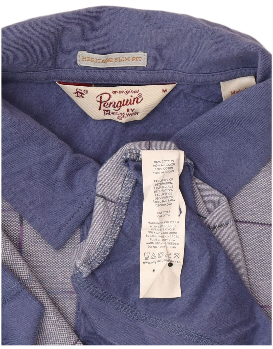 Penguin Mens Heritage Slim Fit Polo Shirt Medium Blue Check Cotton
