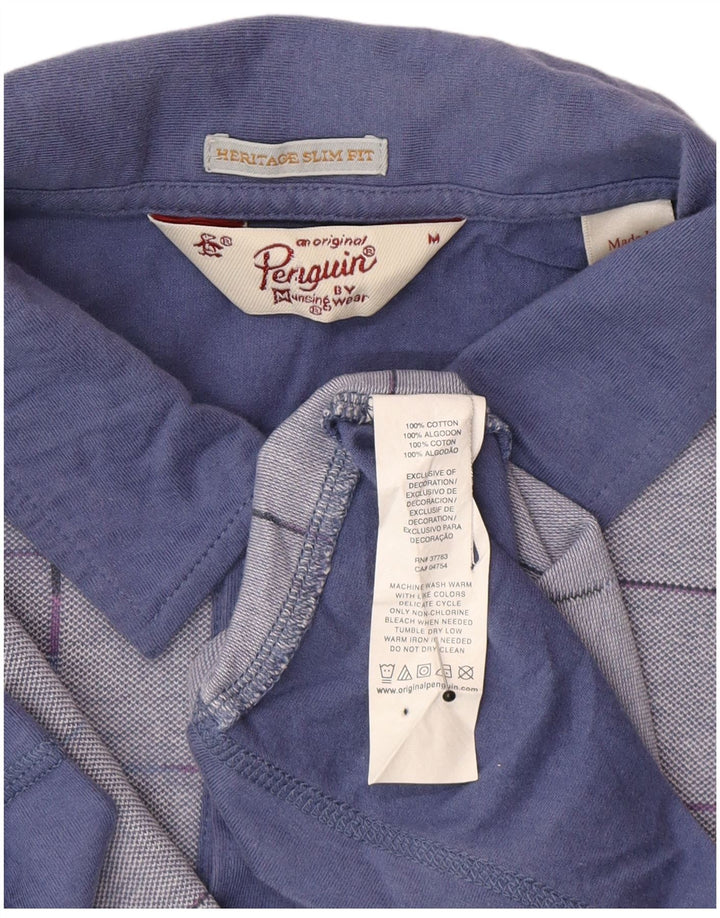 Penguin Mens Heritage Slim Fit Polo Shirt Medium Blue Check Cotton