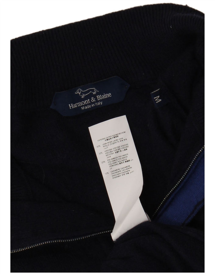 Harmont & Blaine Womens Zip Neck Jumper Sweater UK 12 Medium Navy Blue Wool