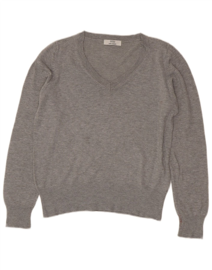 Marks & Spencer Dame Crop V-hals sweater UK 14 Medium Grey
