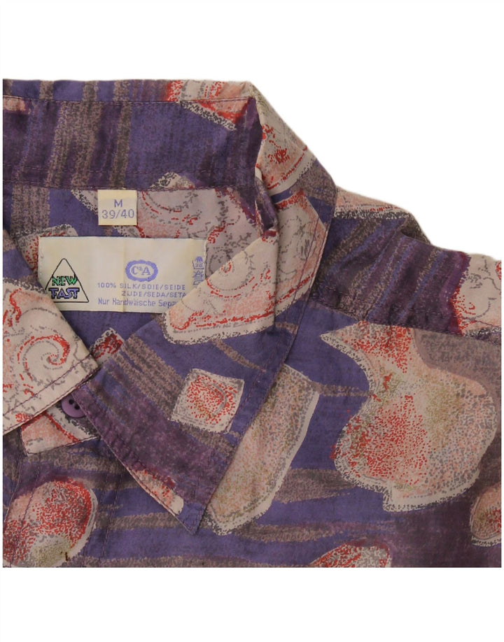 Nuova camicia a maniche corte da uomo veloce taglia 39/40 seta patchwork viola medio