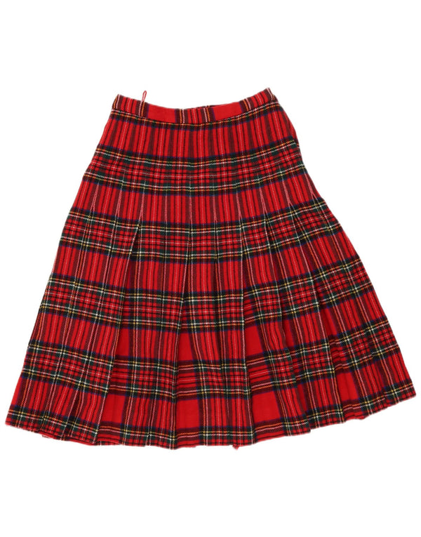 Gonna a pieghe vintage da donna a pieghe con coltello avvolgente EU 40 media W28 lana scozzese rossa