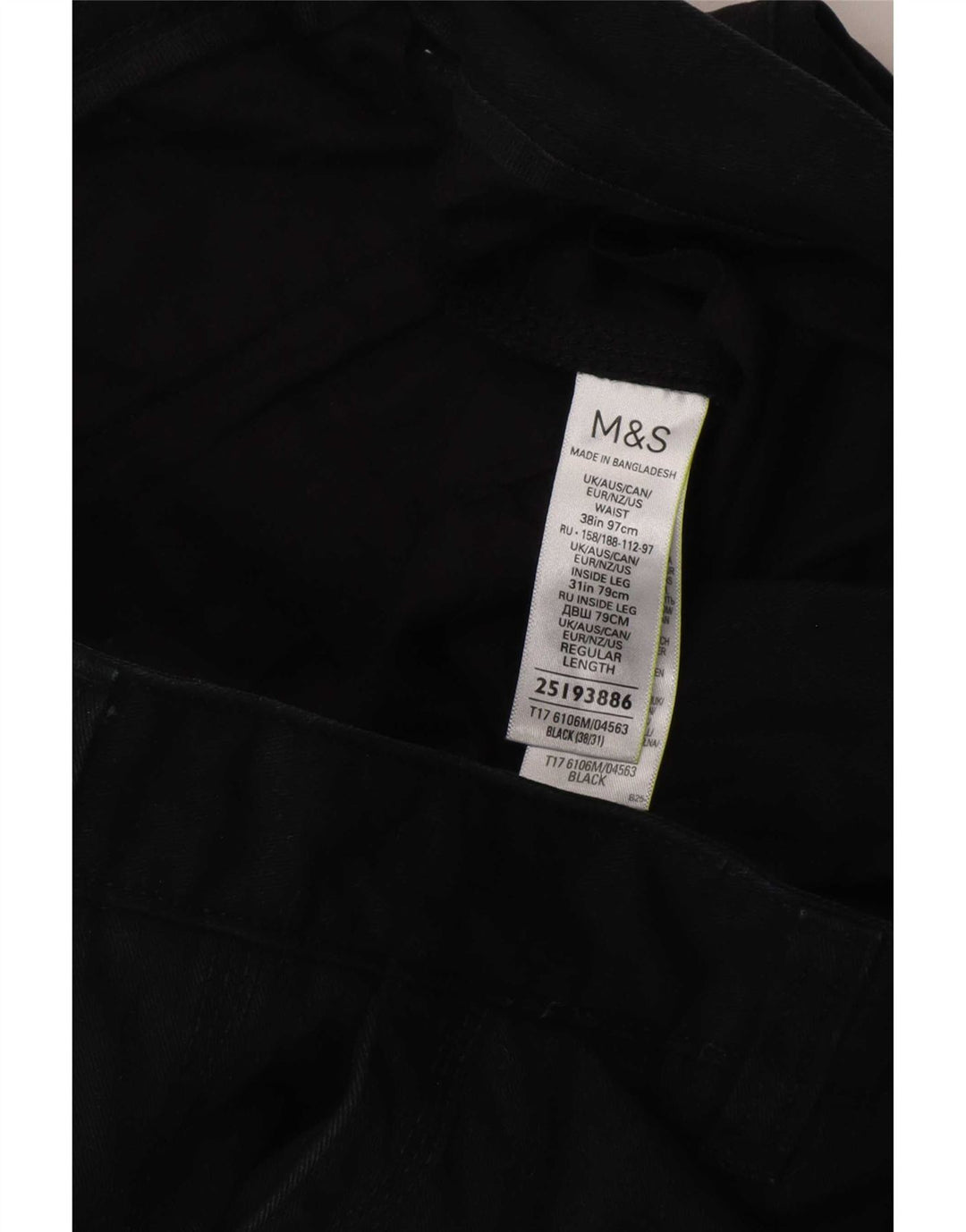 Marks & Spencer Mens Straight Cargo Trousers W38 L31 Black Cotton