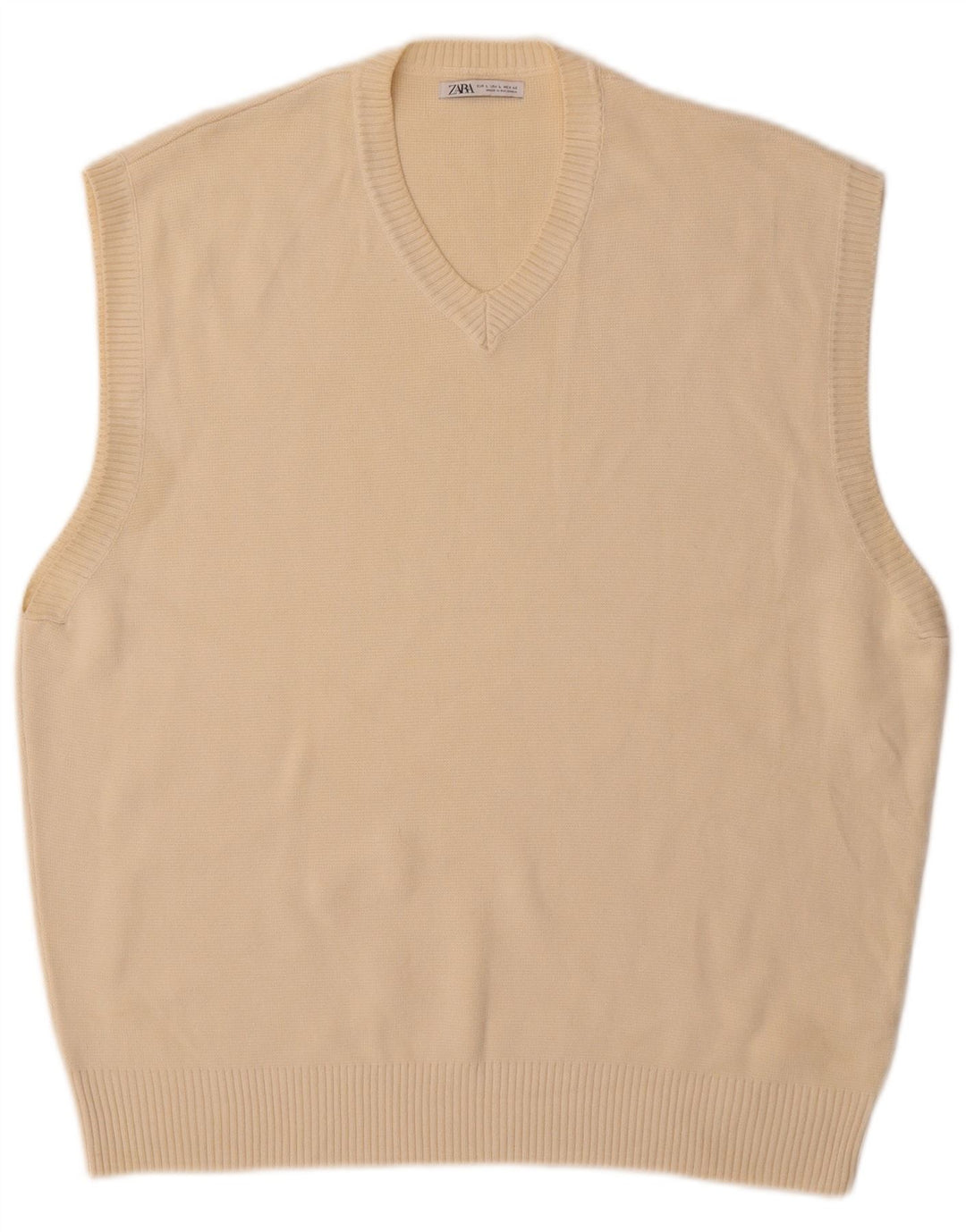 Zara Mens Vest Tank Top Large Beige Cotton