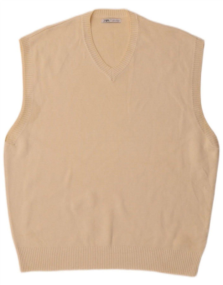 Zara Mens Vest Tank Top Large Beige Cotton