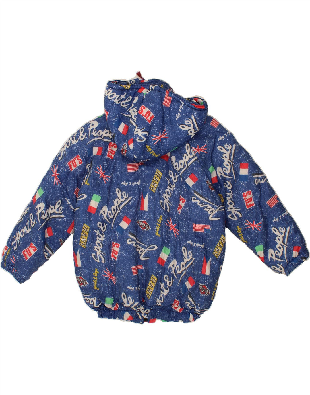 VINTAGE Boys Graphic Hooded Padded Jacket 11-12 Years Blue Vintage Vintage and Second-Hand Vintage from Messina Hembry 