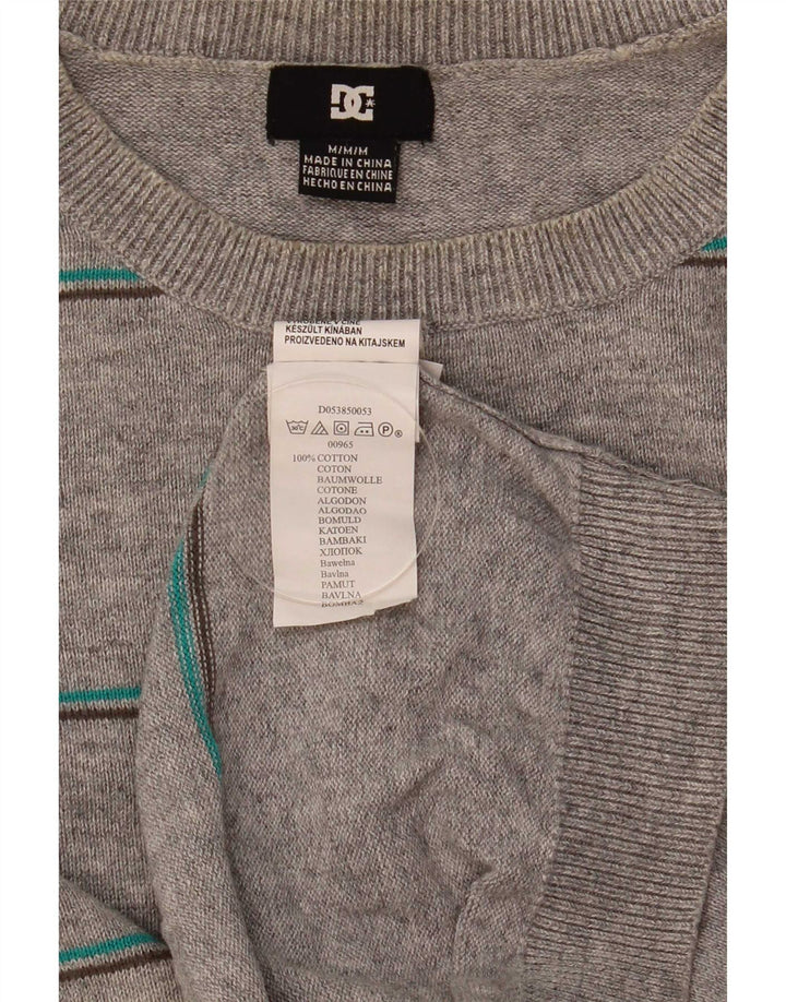 DC Mens Crew Neck Jumper Sweater Medium Grey Striped Cotton