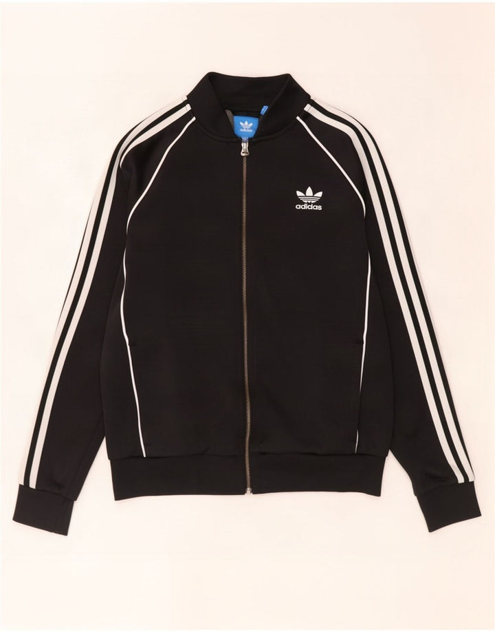 Adidas Womens Tracksuit Top Jacket UK 14 Medium Black Polyester