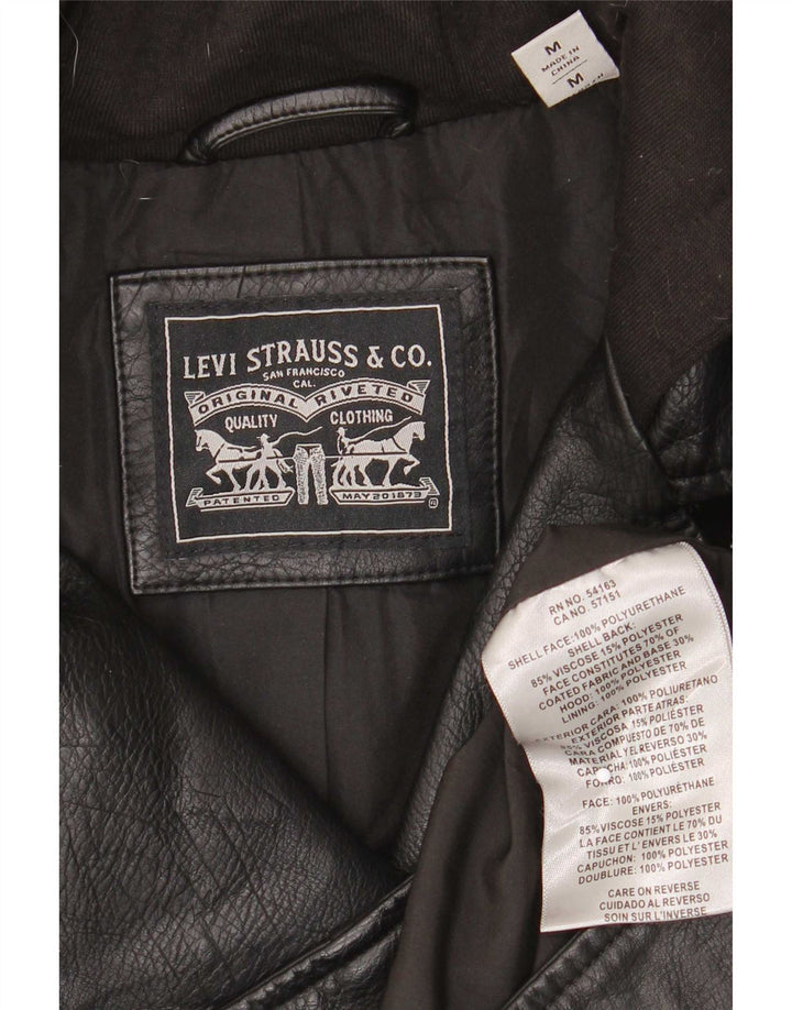 Levi's Womens Hooded Faux Leather Biker Jacket UK 12 Medium Black