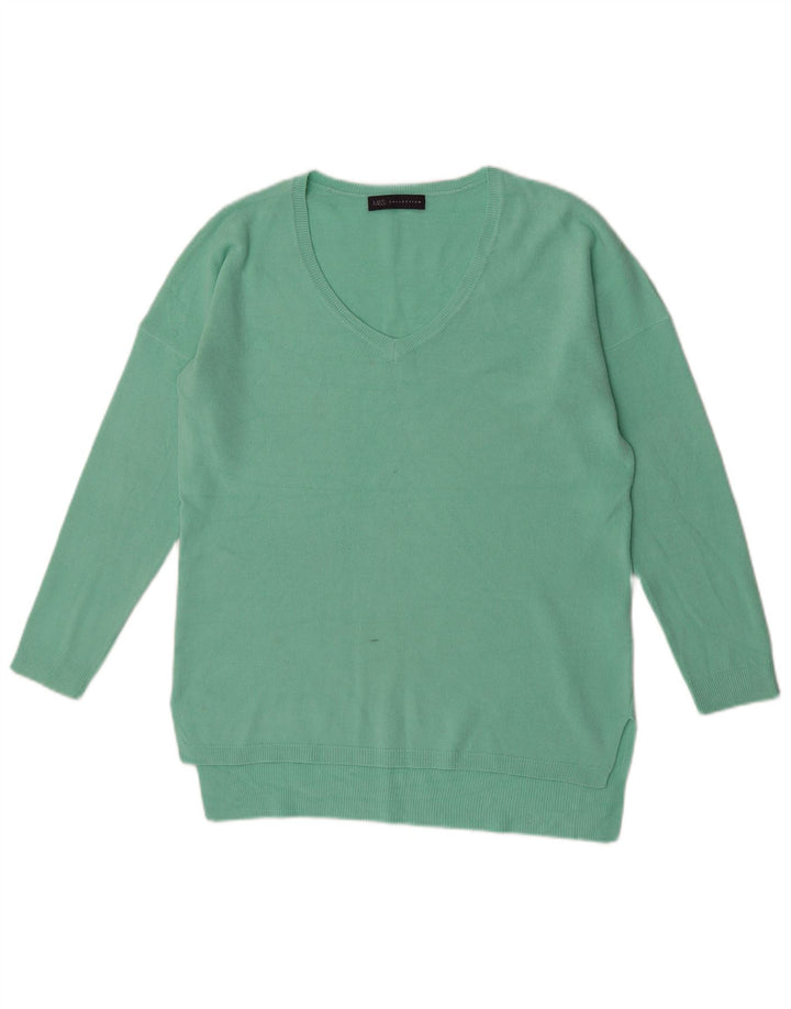 Marks & Spencer Womens V-Neck Jumper Sweater UK 12 Medium Green Acrylic
