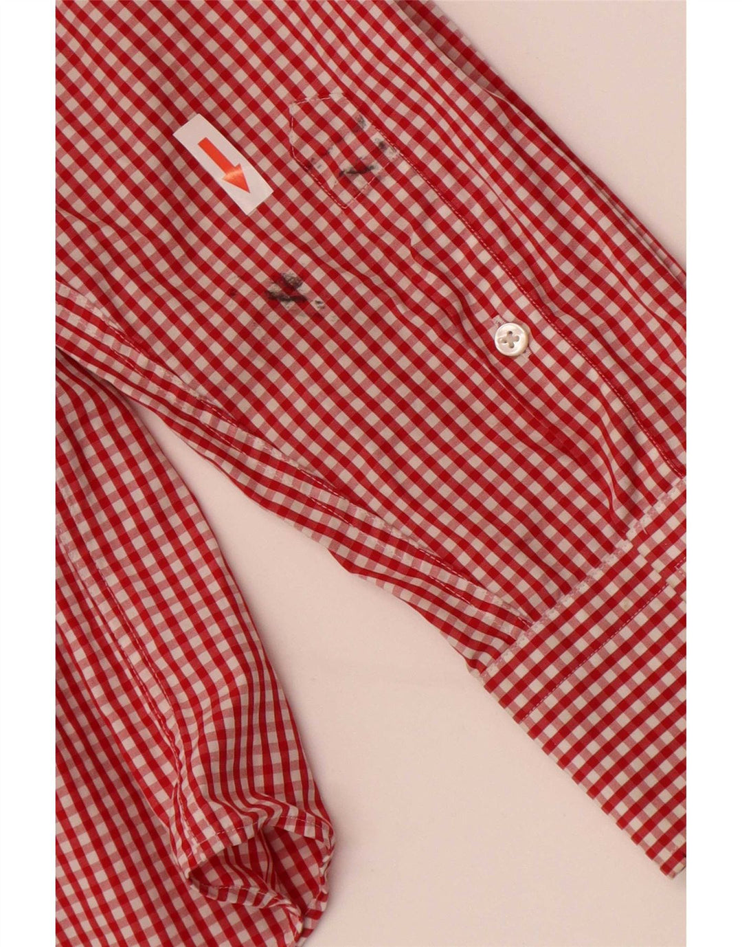Hugo Boss Mens Regular Fit Shirt Size 41 16 Large Red Gingham Cotton