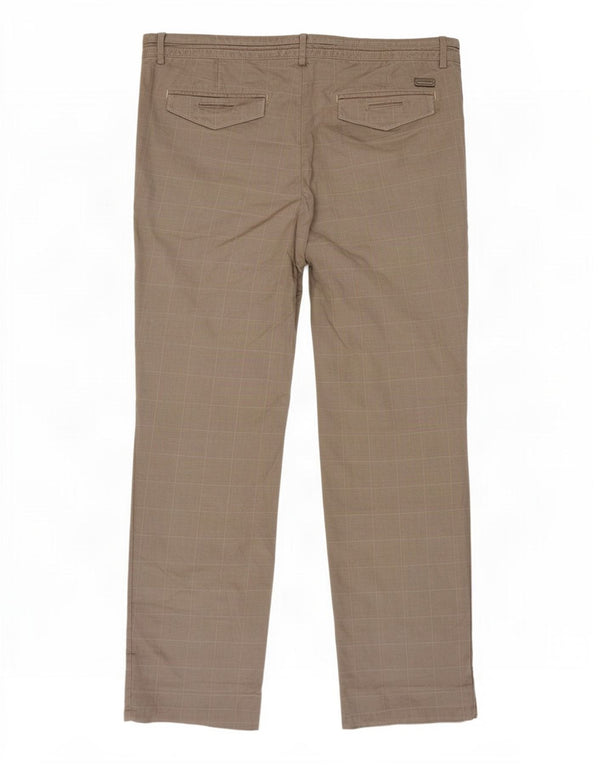 Trussardi Mens Straight Chino Trousers W36 L32 Beige Plaid Cotton