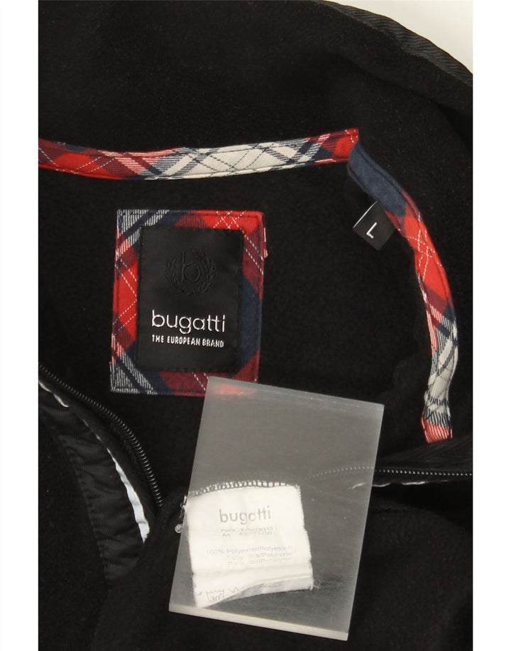 Bugatti Herren-Fleecepullover mit Reißverschluss am Hals, groß, aus schwarzem Polyester