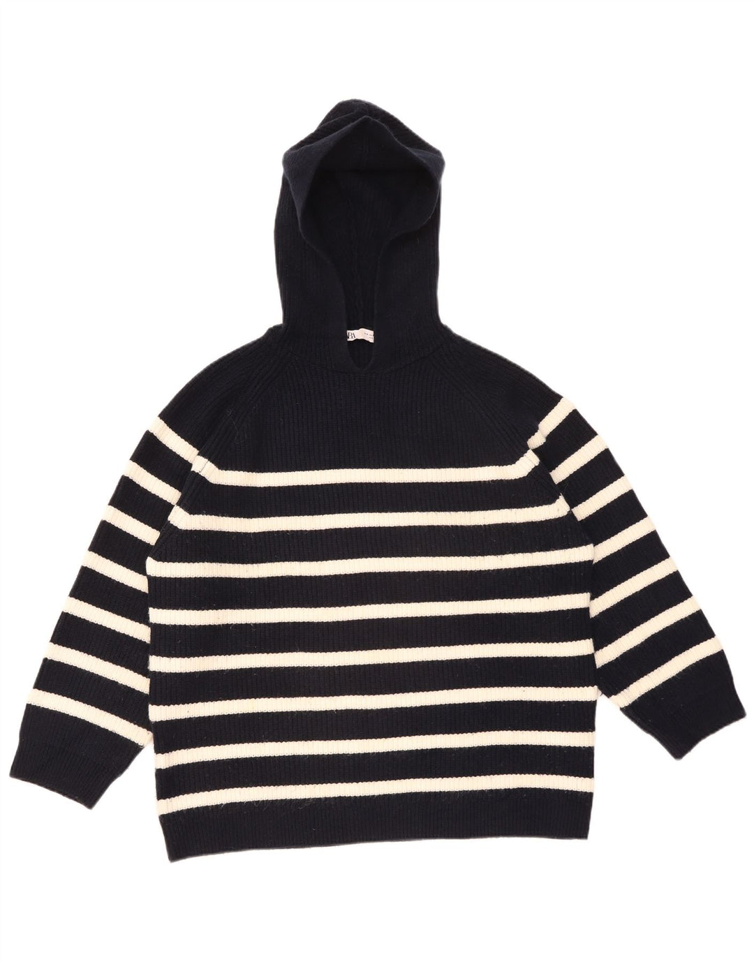 Zara Womens Hooded Oversized Jumper Sweater UK 14 Medium Black Striped