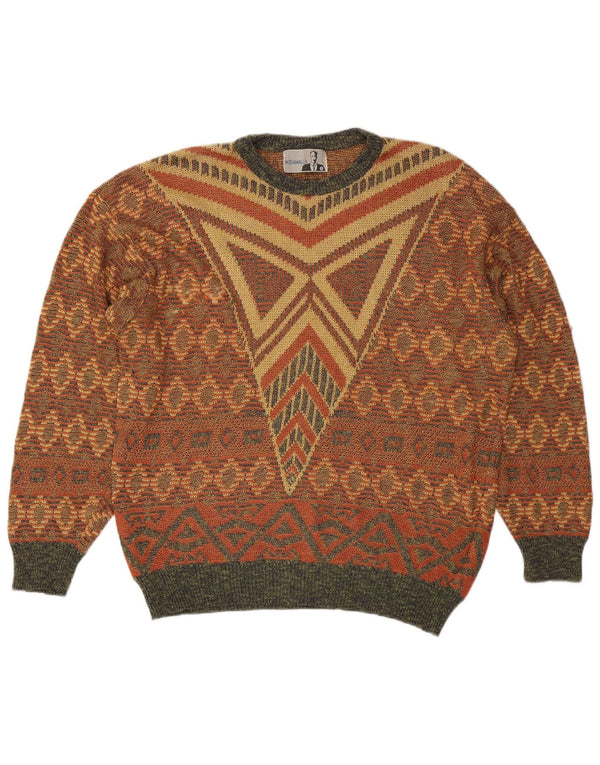 Suéter masculino vintage com gola redonda e gola redonda XL multicolorido geométrico