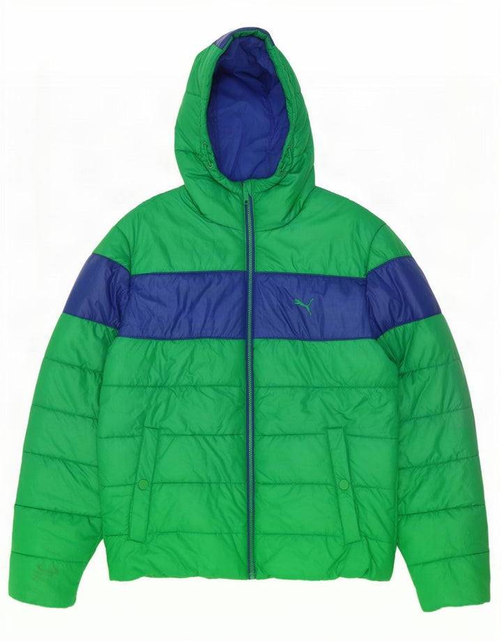 Puma Mens Hooded Padded Jacket UK 40 Large Green Colourblock Polyester