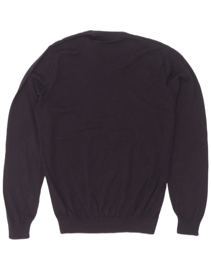 Marks & Spencer Mens V-Neck Jumper Sweater Large Navy Blue Merino Wool