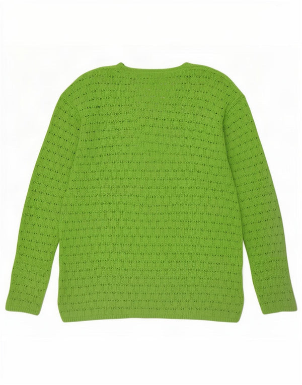 Sweter damski w stylu vintage z dekoltem w kształcie litery V, UK 14, duży, zielony, bawełniany