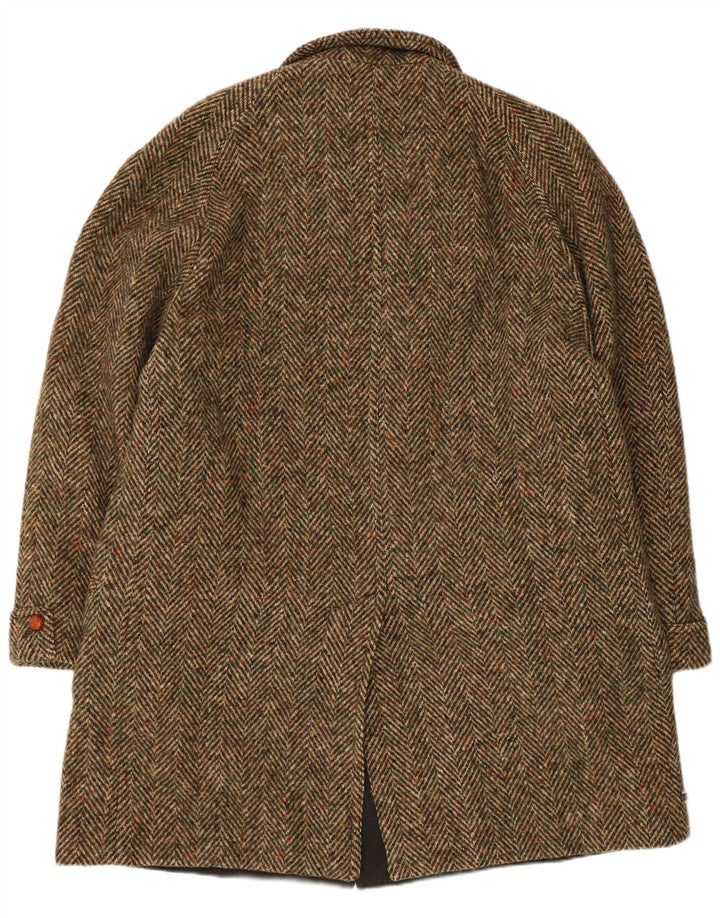 Vintage Mens Overcoat IT 52 XL Khaki Herringbone Virgin Wool