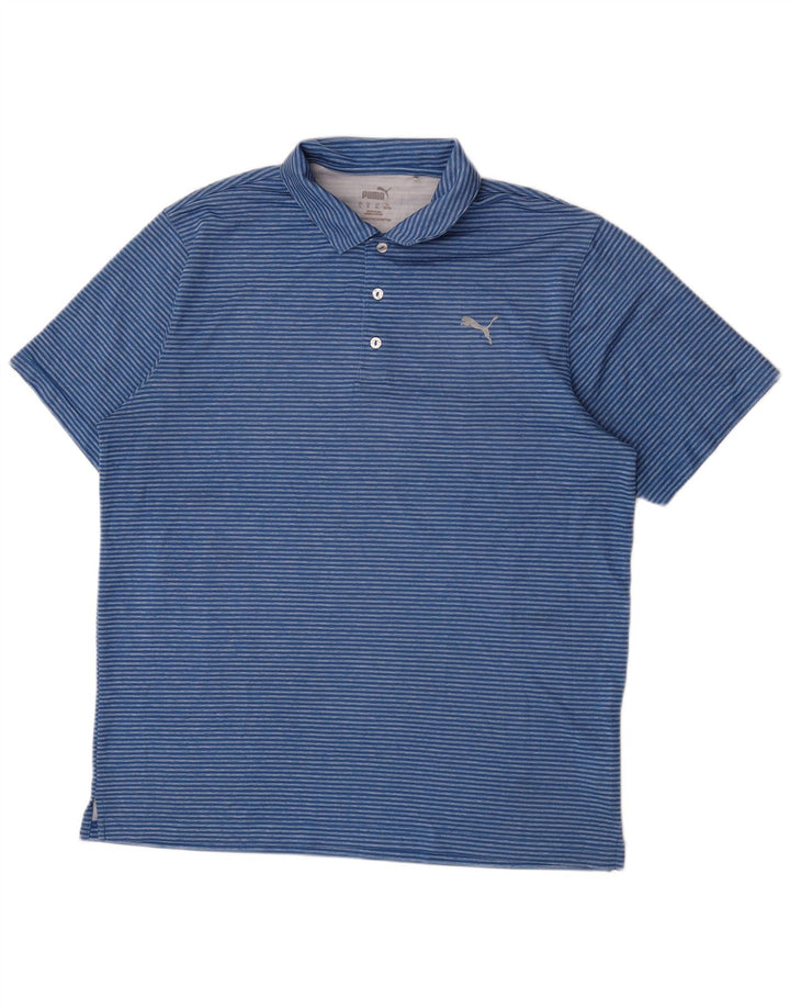 Puma Mens Polo Shirt XL Blue Striped Polyester