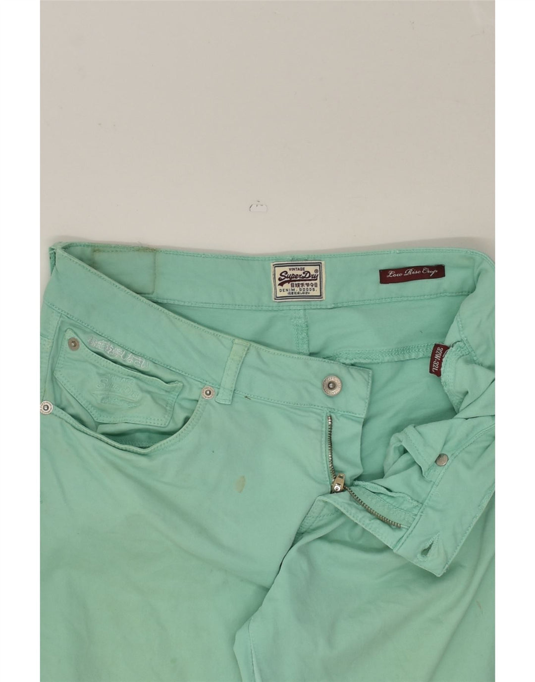 SUPERDRY Womens Low Waist Cropped Trousers W32 L25 Green Cotton | Vintage Superdry | Thrift | Second-Hand Superdry | Used Clothing | Messina Hembry 
