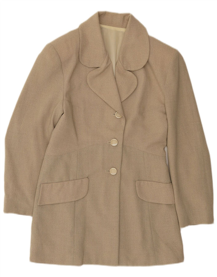 Vintage Womens 3 Button 3/4 Sleeve Blazer Jacket UK 12 Medium Beige