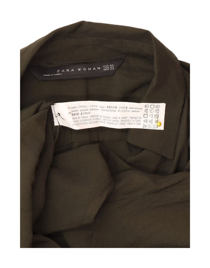 Zara Womens 3/4 Sleeve Oversized Pullover Shirt UK 6 XS Khaki Lyocell
